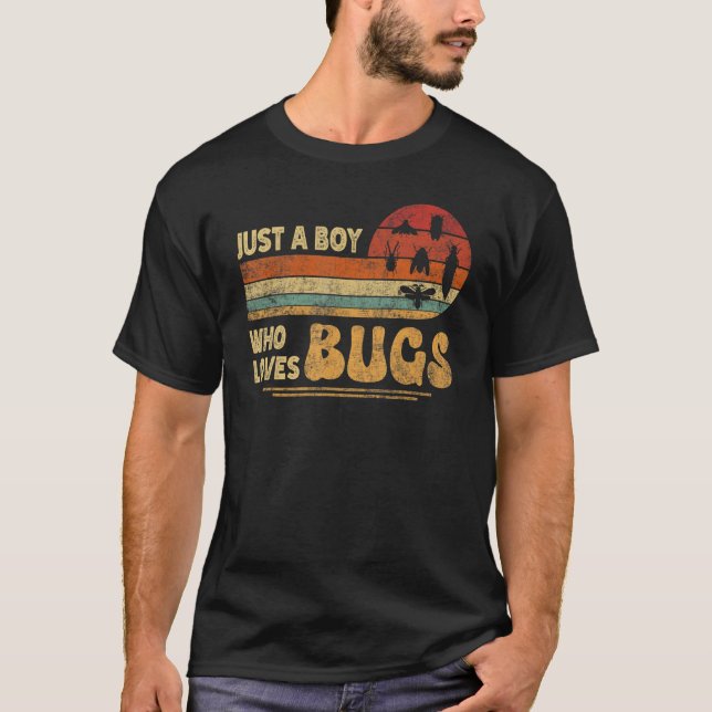 Just A Boy Who Loves Bugs Retro Bugs Insects T-Shirt (Front)