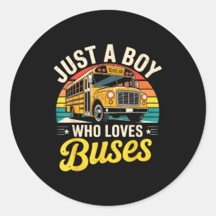 Just A Boy Who Loves Buses School Bus Driver Costu Classic Round Sticker