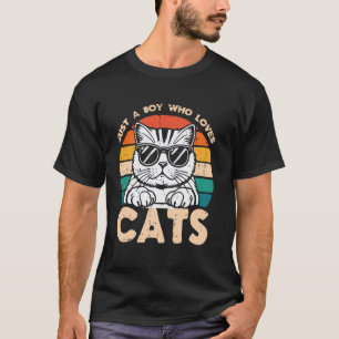 Just A Boy Who Loves Cats Retro Kitten Boys Kids T T-Shirt
