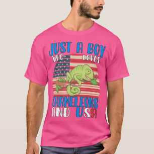Just A Boy Who Loves Chameleons And Usa T-Shirt