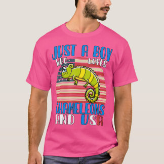 Just A Boy Who Loves Chameleons And Usa T-Shirt