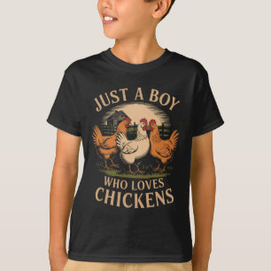 Just A Boy Who Loves Chickens Farm Life Vintage Bo T-Shirt