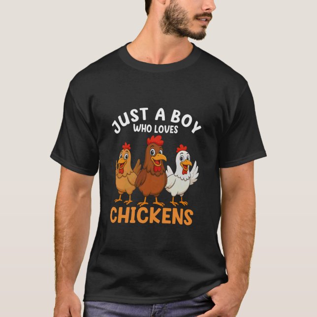Just a Boy who Loves Chickens Kids Boys Chicken T-Shirt (Front)