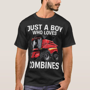Just A Boy Who Loves Combines Red Combine Harveste T-Shirt