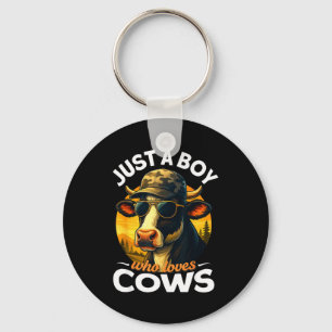 Just A Boy Who Loves Cows Farmer Kids Cow Toddler Key Ring
