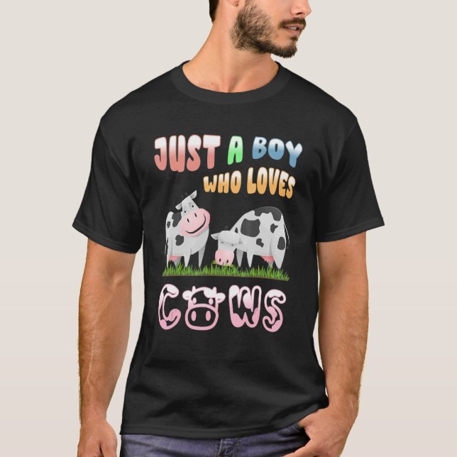 Just A Boy Who Loves Cows Farmers Cattle Cow  Kids T-Shirt (Front)