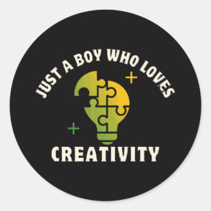 just a boy who loves creativity classic round sticker