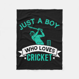Just A Boy Who Loves Cricket Player Funny Cricket Fleece Blanket