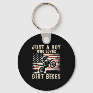 Just A Boy Who Loves Dirt Bikes American Flag Moto Key Ring