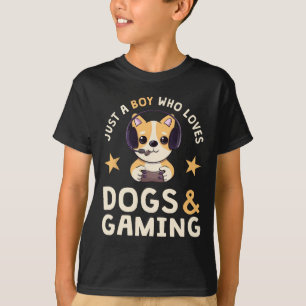 Just A Boy Who Loves Dogs And Gaming Cute Gamer Do T-Shirt