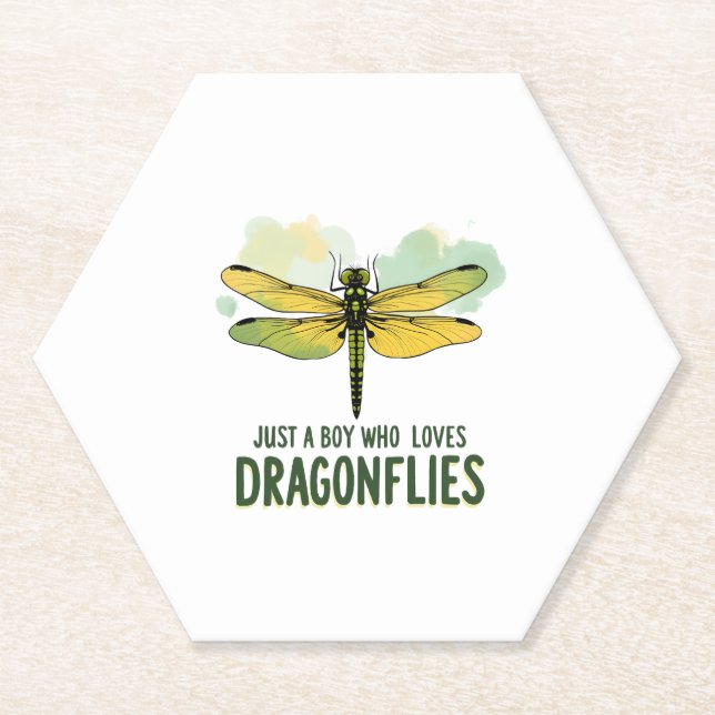 Just a Boy who loves Dragonflies. Dragonflies Drag Paper Coaster (Front)