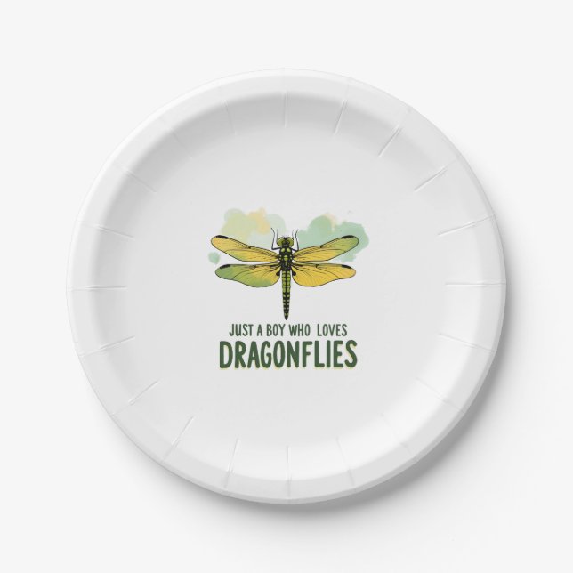 Just a Boy who loves Dragonflies. Dragonflies Drag Paper Plate (Front)