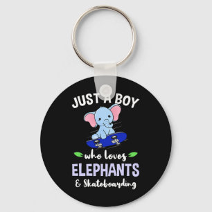 Just A Boy Who Loves Elephants And Skateboarding  Key Ring