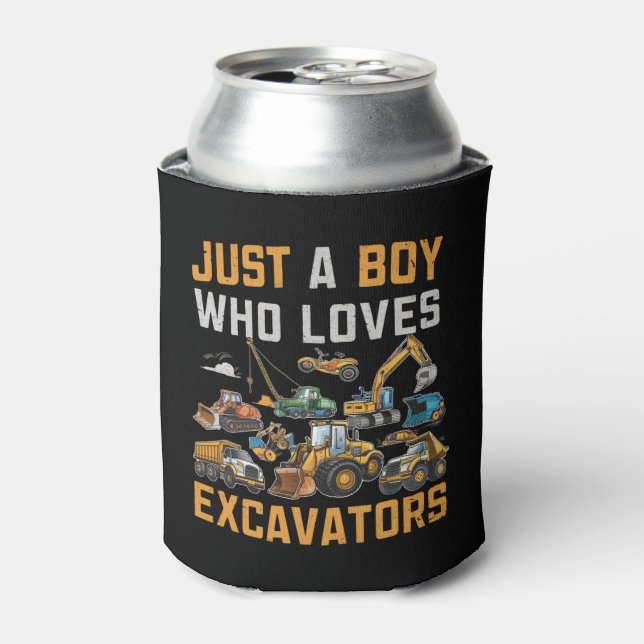 Just A Boy Who Loves Excavators Construction Can Cooler (Can Front)