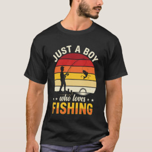 Just A Boy Who Loves Fishing Retro Sunset Angler T-Shirt