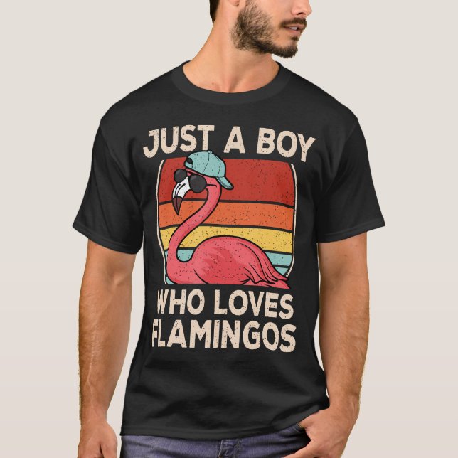 Just A Boy Who Loves Flamingos Retro Flamingo Love T-Shirt (Front)