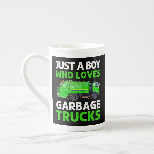 Just A Boy Who Loves Garbage Trucks Bone China Mug (Left)