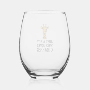 Just a Boy Who Loves Giraffes Cute Giraffe T-Shirt Stemless Wine Glass