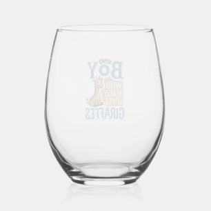 Just A Boy Who Loves Giraffes Vintage Shirt Design Stemless Wine Glass