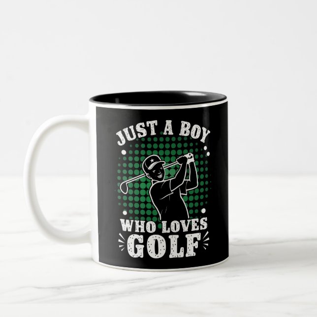 Just a Boy who loves Golf Club Golfer Golfing Two-Tone Coffee Mug (Left)