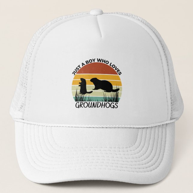 Just a boy who loves groundhogs trucker hat (Front)