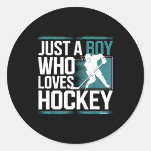 Just A Boy Who Loves Hockey  Classic Round Sticker