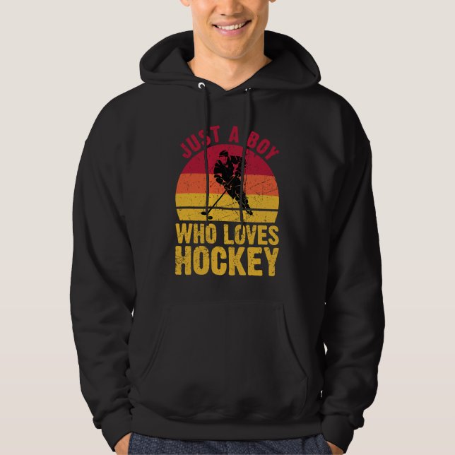 Just A Boy Who Loves Hockey Funny Ice Hockey Frisb Hoodie (Front)
