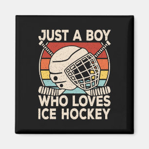 Just A Boy Who Loves Ice Hockey Retro Ice Hockey P Magnet