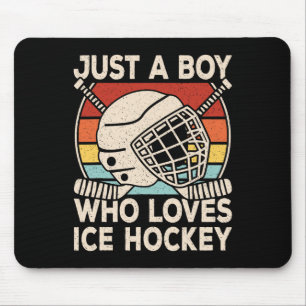 Just A Boy Who Loves Ice Hockey Retro Ice Hockey P Mouse Mat