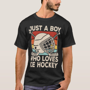 Just A Boy Who Loves Ice Hockey Retro Ice Hockey P T-Shirt