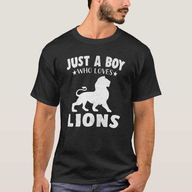 Just A Boy Who Loves Lion Cool Animals Lover T-Shirt (Front)