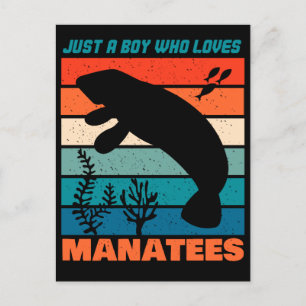 Just A Boy Who Loves Manatees - Retro Animal Postcard