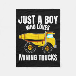 Just A Boy Who Loves Mining Trucks Construction Fleece Blanket