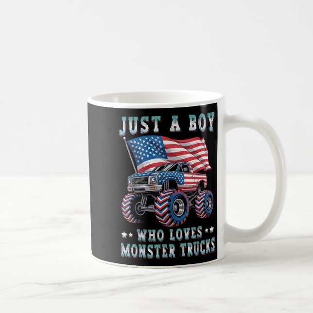 Just A Boy Who Loves Monster Trucks American Flag  Coffee Mug (Right)