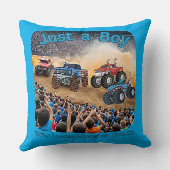 Just a Boy who Loves Monster Trucks Cushion (Back)
