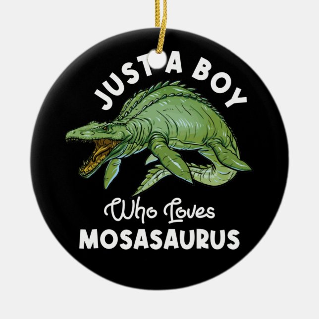 Just A Boy Who Loves Mosasaurus Dinosaur Ceramic Tree Decoration (Front)