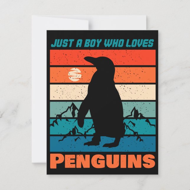 Just A Boy Who Loves Penguins - Retro Animal Invitation (Front)