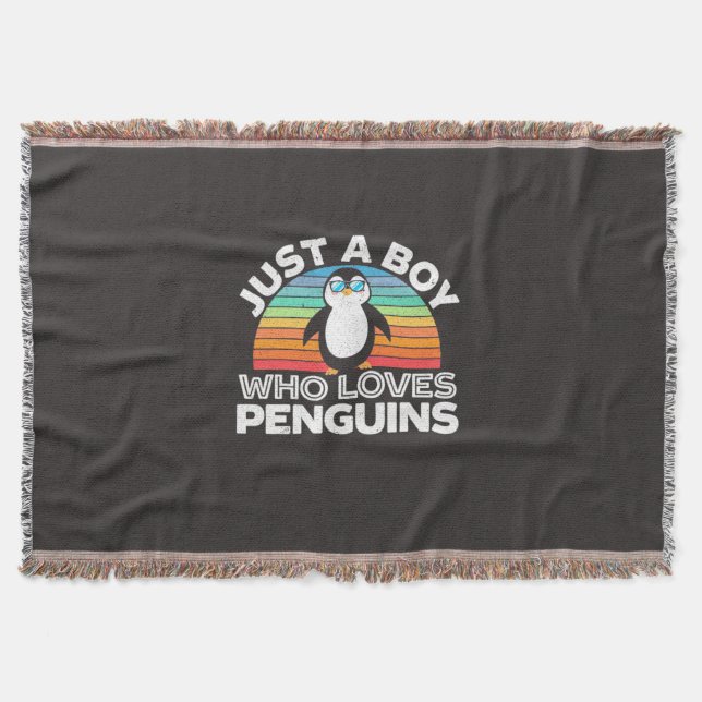 Just A Boy Who Loves Penguins Throw Blanket (Front)