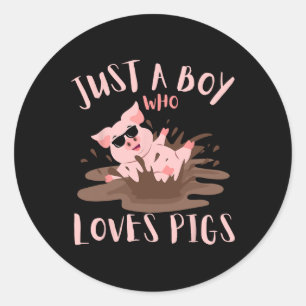 Just A Boy Who Loves Pigs Sungles In The Mud Kids Classic Round Sticker