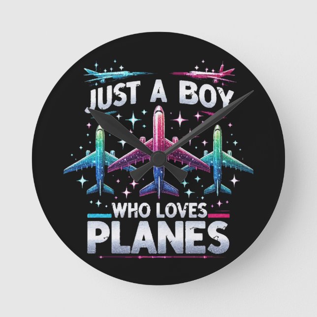 Just A Boy Who Loves Planes Round Clock (Front)