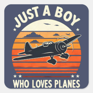 Just A Boy Who Loves Planes Vintage Plane Lover Square Sticker