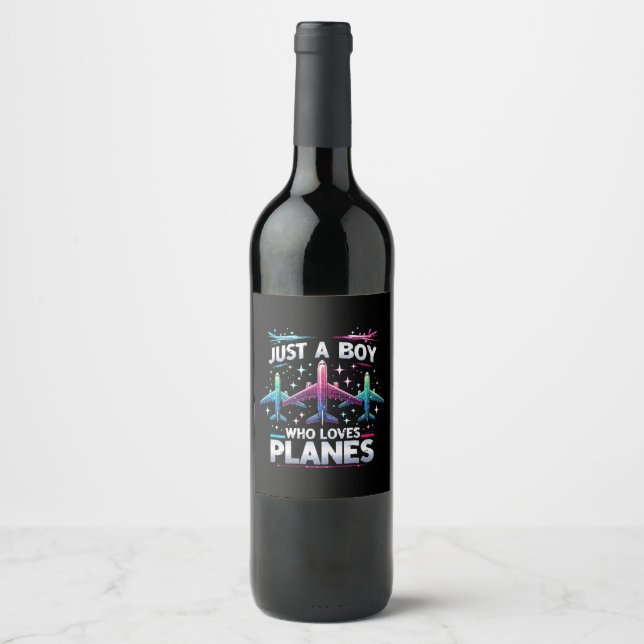 Just A Boy Who Loves Planes Wine Label (Front)