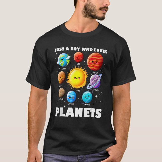 Just A Boy Who Loves Planets Solar System Space Sc T-Shirt (Front)