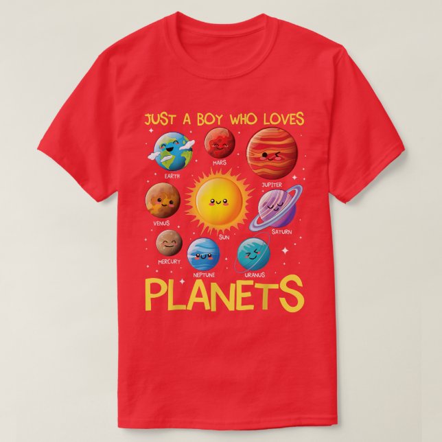 Just A Boy Who Loves Planets Solar System Space Sc T-Shirt (Design Front)