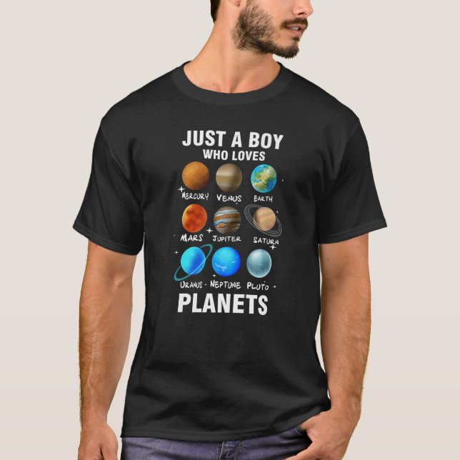 Just A Boy Who Loves Planets Space Science For Kid T-Shirt (Front)
