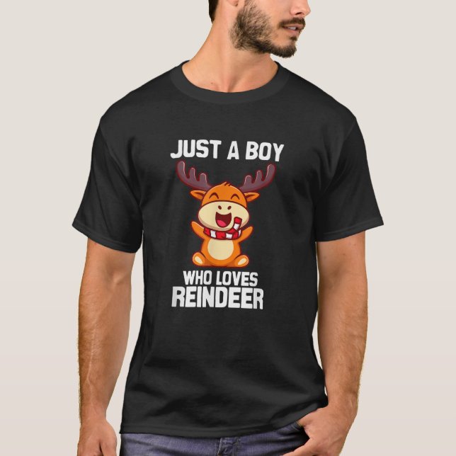 Just A Boy Who Loves Reindeer Kawaii Halloween  T-Shirt (Front)