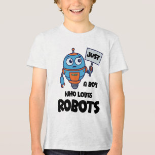Just A Boy Who Loves Robots Kids Tri-Blend Shirt