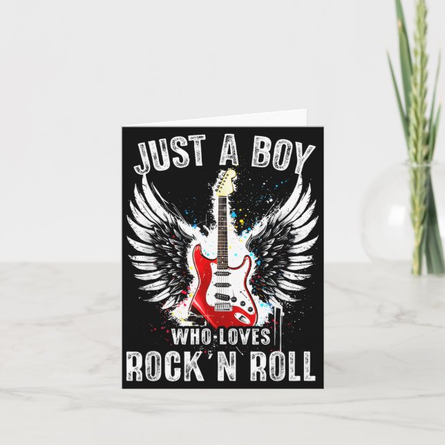 Just A Boy Who Loves Rock And Roll Rock Band Guita Card (Front)