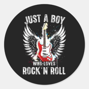 Just A Boy Who Loves Rock And Roll Rock Band Guita Classic Round Sticker
