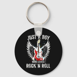 Just A Boy Who Loves Rock And Roll Rock Band Guita Key Ring